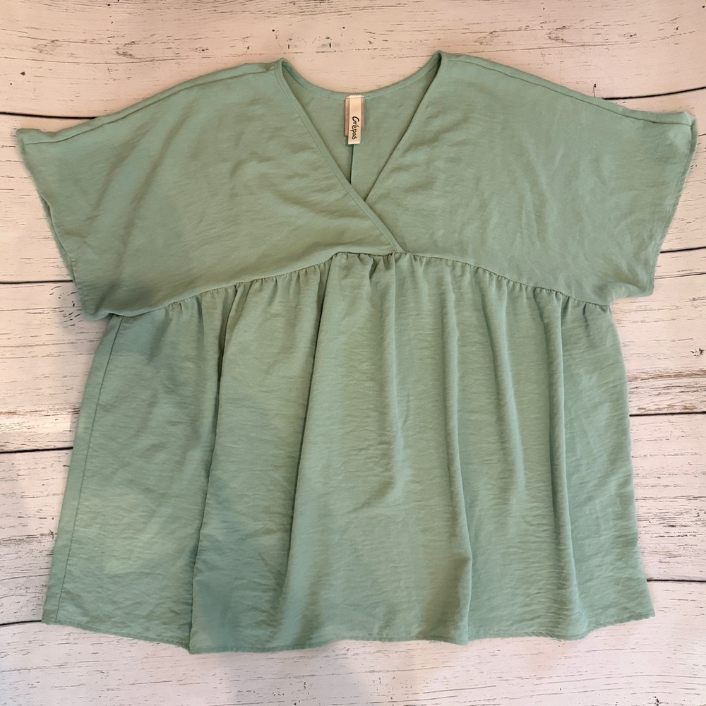 Boutique Sage Green Babydoll Short Sleeve Blouse